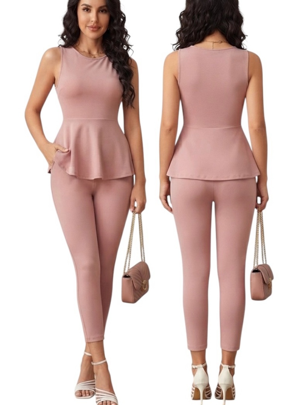 EMERY ROSE Clasi Solid Peplum Tank Top & Leggings XL NWT
